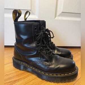 Dr. Martens 1460 BEX Black Leather Boots with Yellow Stitching